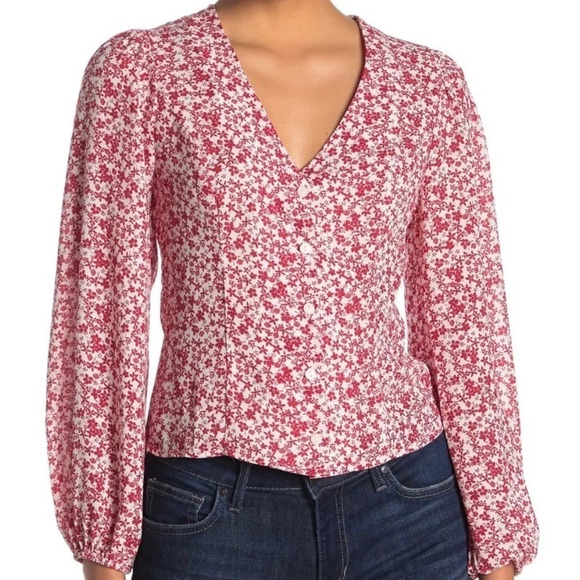 Lush Long Sleeve V-Neck Button Front Blouse - Picture 1 of 2